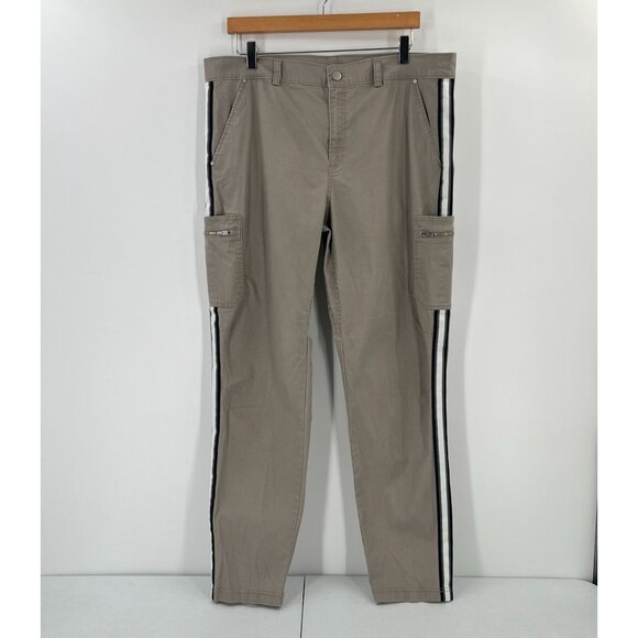 Athleta Size 16 Summit Cargo Pant Khaki Side Stripe Zipper Pockets Athleisure - Picture 1 of 11